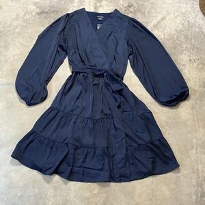 City Chic Dress Womens Size 18 Navy Blue‎ Pretty Tiered Tie Waist Flowy